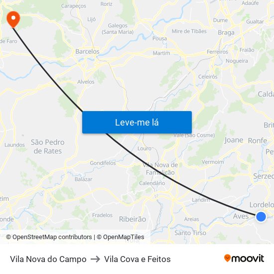 Vila Nova do Campo to Vila Cova e Feitos map