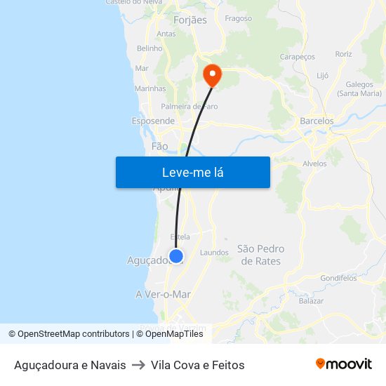 Aguçadoura e Navais to Vila Cova e Feitos map