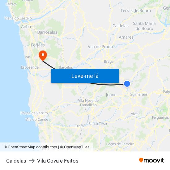 Caldelas to Vila Cova e Feitos map