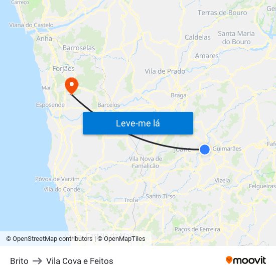 Brito to Vila Cova e Feitos map
