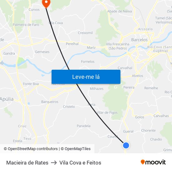 Macieira de Rates to Vila Cova e Feitos map