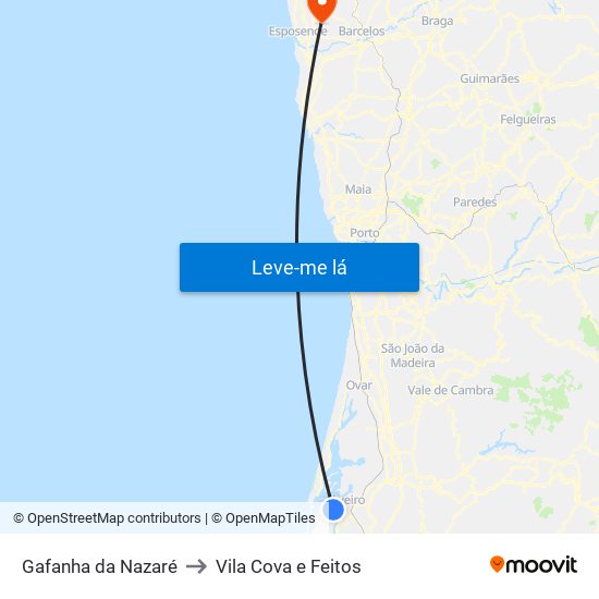 Gafanha da Nazaré to Vila Cova e Feitos map