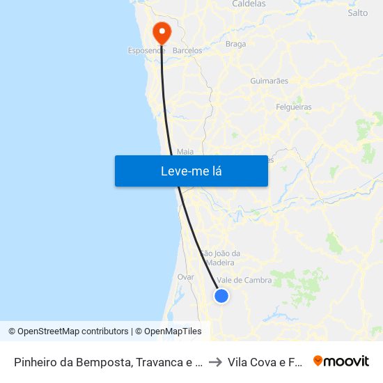 Pinheiro da Bemposta, Travanca e Palmaz to Vila Cova e Feitos map