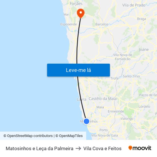 Matosinhos e Leça da Palmeira to Vila Cova e Feitos map