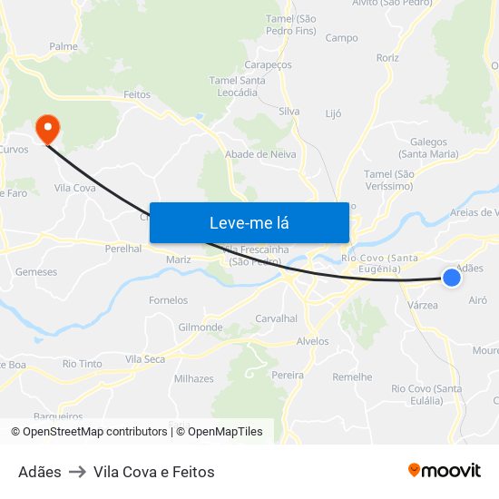 Adães to Vila Cova e Feitos map