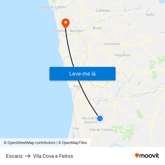 Escariz to Vila Cova e Feitos map