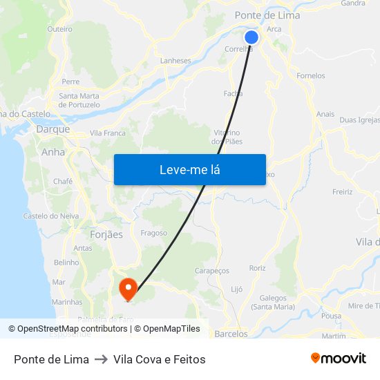 Ponte de Lima to Vila Cova e Feitos map