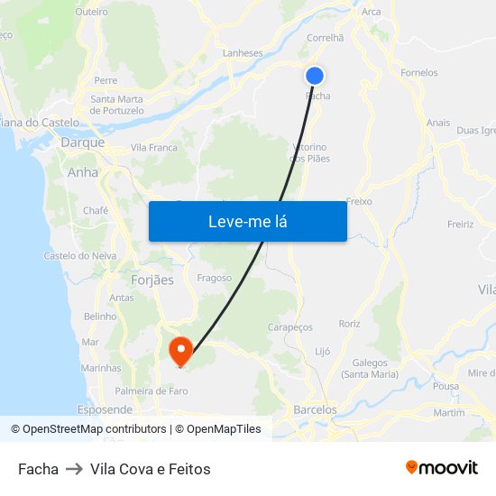 Facha to Vila Cova e Feitos map