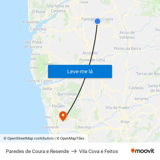 Paredes de Coura e Resende to Vila Cova e Feitos map