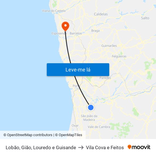 Lobão, Gião, Louredo e Guisande to Vila Cova e Feitos map