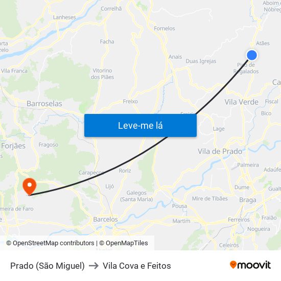 Prado (São Miguel) to Vila Cova e Feitos map