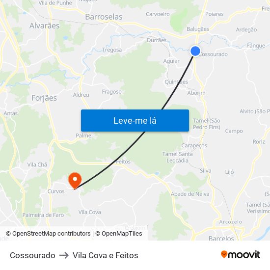 Cossourado to Vila Cova e Feitos map