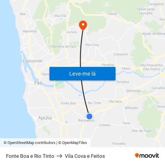 Fonte Boa e Rio Tinto to Vila Cova e Feitos map