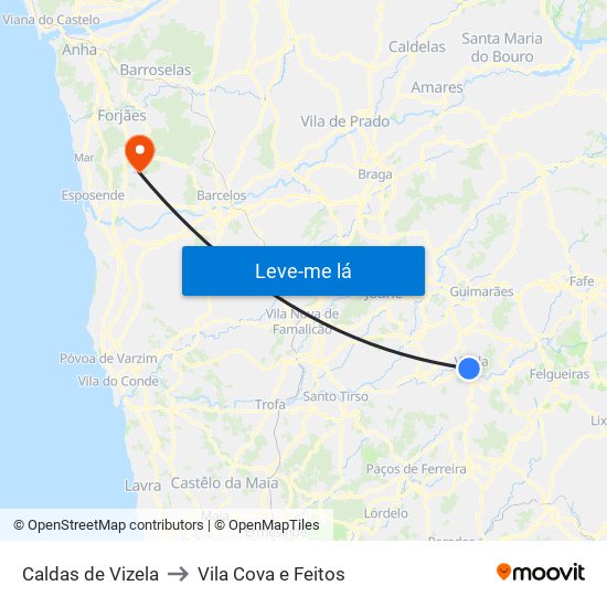 Caldas de Vizela to Vila Cova e Feitos map