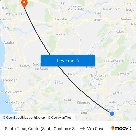 Santo Tirso, Couto (Santa Cristina e São Miguel) e Burgães to Vila Cova e Feitos map