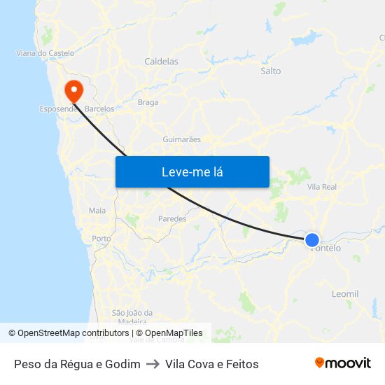 Peso da Régua e Godim to Vila Cova e Feitos map