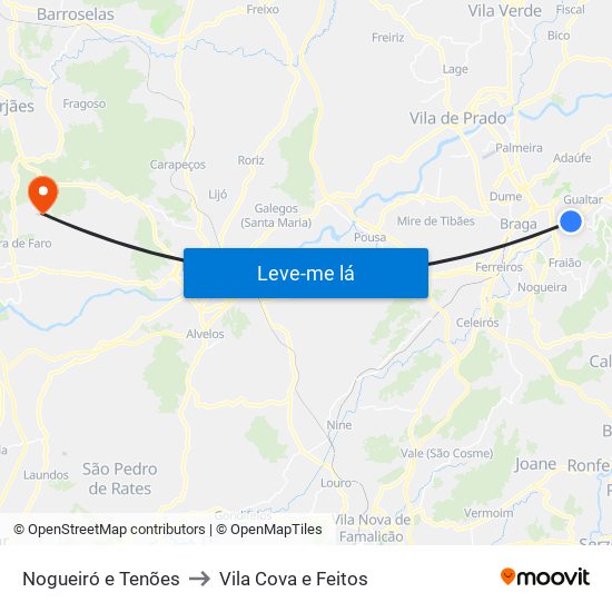 Nogueiró e Tenões to Vila Cova e Feitos map