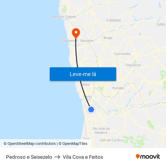 Pedroso e Seixezelo to Vila Cova e Feitos map