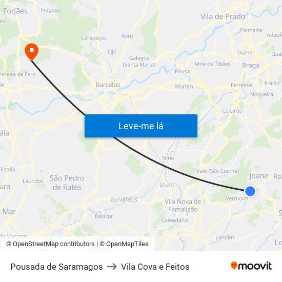 Pousada de Saramagos to Vila Cova e Feitos map
