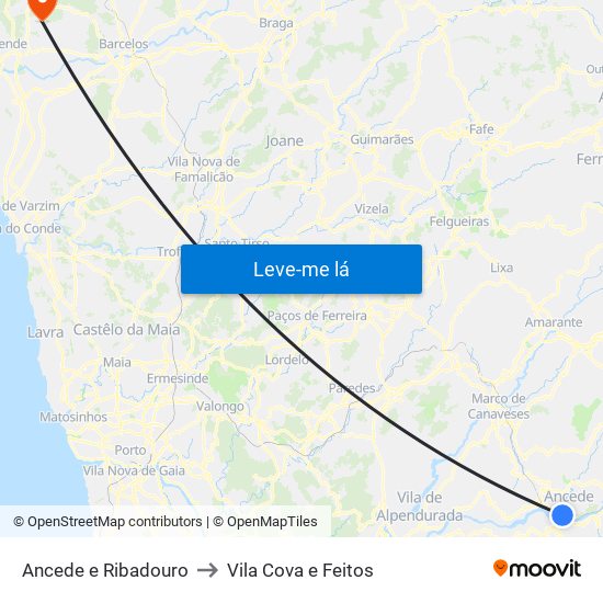 Ancede e Ribadouro to Vila Cova e Feitos map