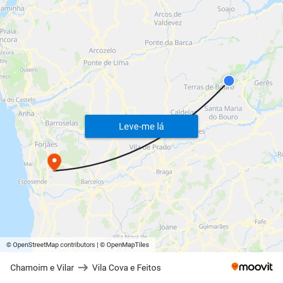 Chamoim e Vilar to Vila Cova e Feitos map