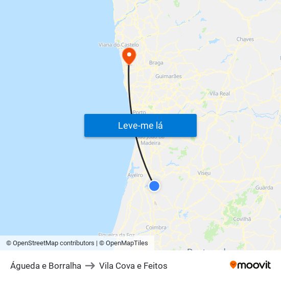 Águeda e Borralha to Vila Cova e Feitos map