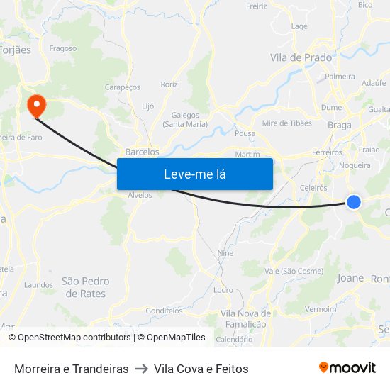 Morreira e Trandeiras to Vila Cova e Feitos map