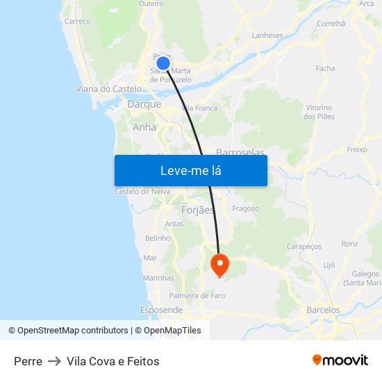 Perre to Vila Cova e Feitos map