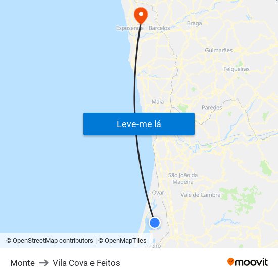 Monte to Vila Cova e Feitos map