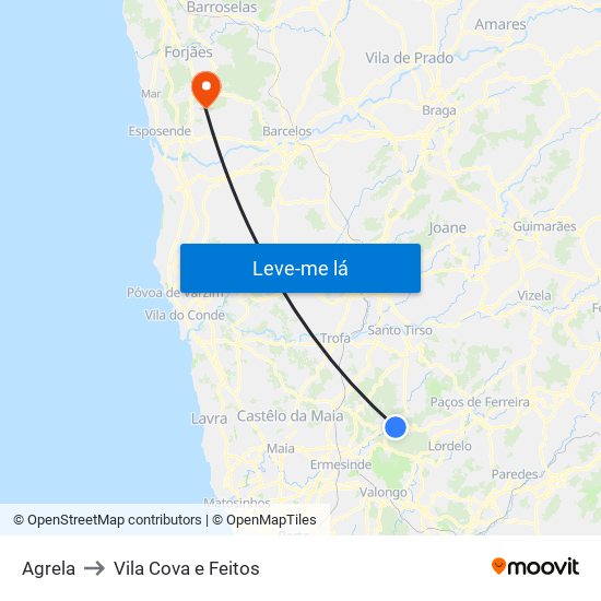 Agrela to Vila Cova e Feitos map