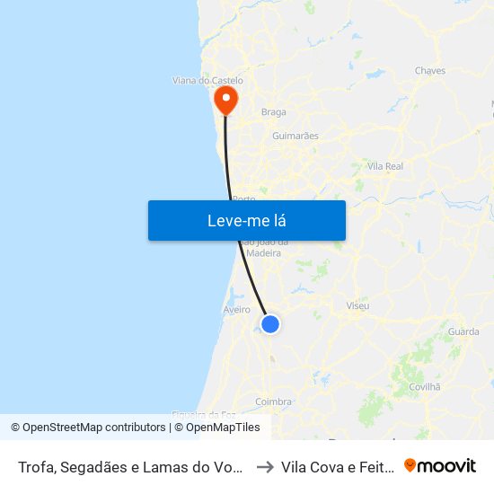 Trofa, Segadães e Lamas do Vouga to Vila Cova e Feitos map