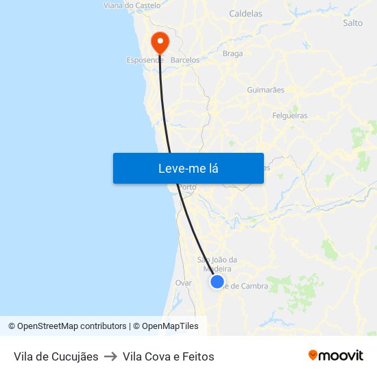 Vila de Cucujães to Vila Cova e Feitos map