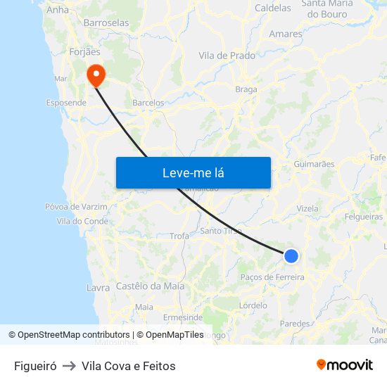 Figueiró to Vila Cova e Feitos map