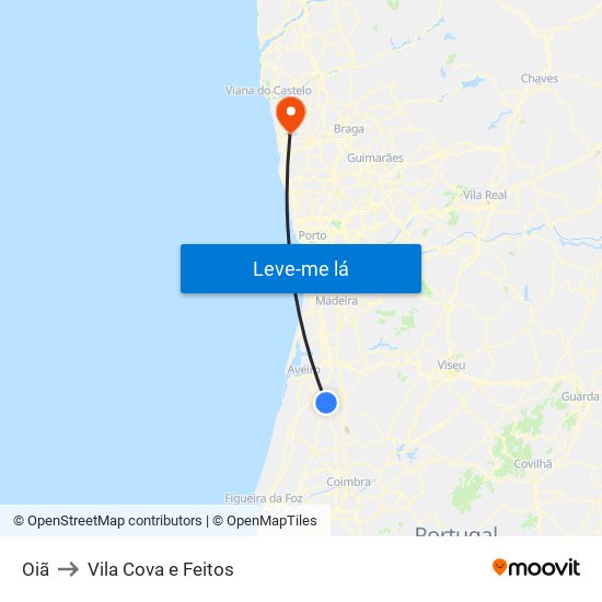 Oiã to Vila Cova e Feitos map