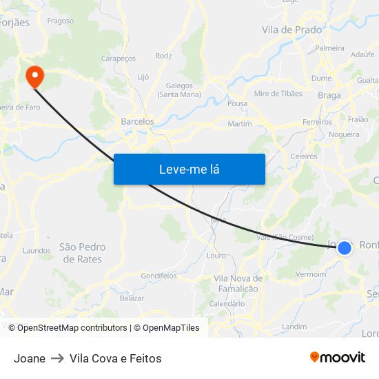 Joane to Vila Cova e Feitos map