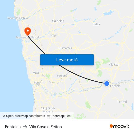 Fontelas to Vila Cova e Feitos map