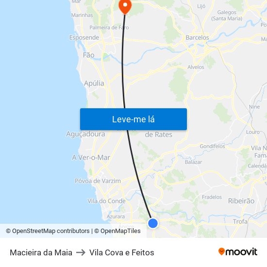 Macieira da Maia to Vila Cova e Feitos map