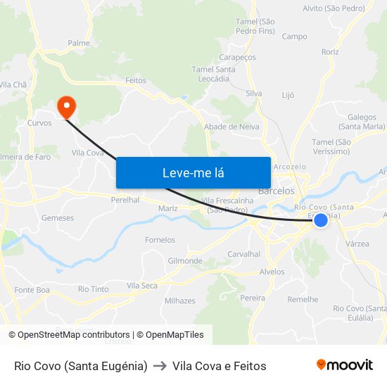 Rio Covo (Santa Eugénia) to Vila Cova e Feitos map