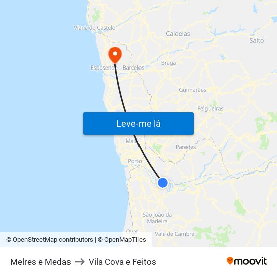 Melres e Medas to Vila Cova e Feitos map