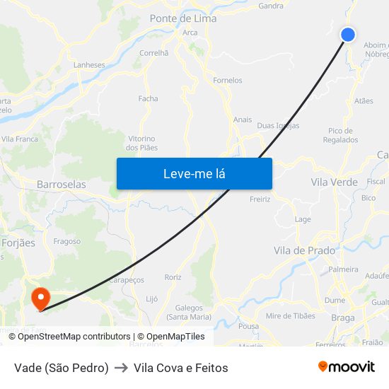 Vade (São Pedro) to Vila Cova e Feitos map