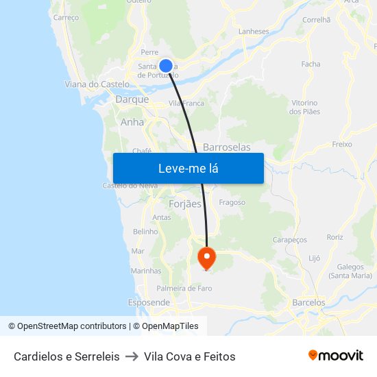 Cardielos e Serreleis to Vila Cova e Feitos map