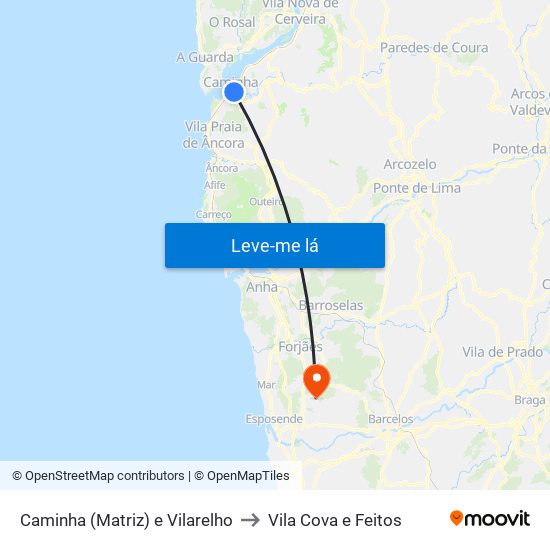 Caminha (Matriz) e Vilarelho to Vila Cova e Feitos map