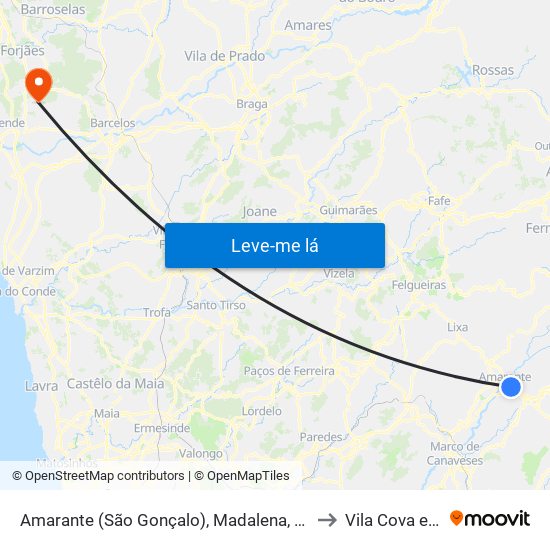 Amarante (São Gonçalo), Madalena, Cepelos e Gatão to Vila Cova e Feitos map