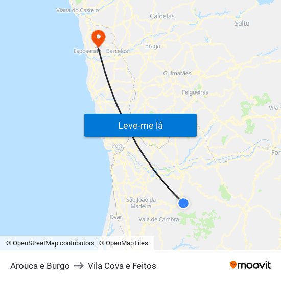 Arouca e Burgo to Vila Cova e Feitos map