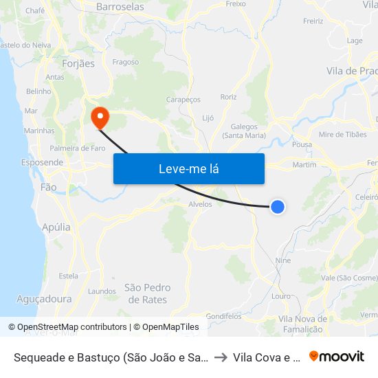 Sequeade e Bastuço (São João e Santo Estêvão) to Vila Cova e Feitos map