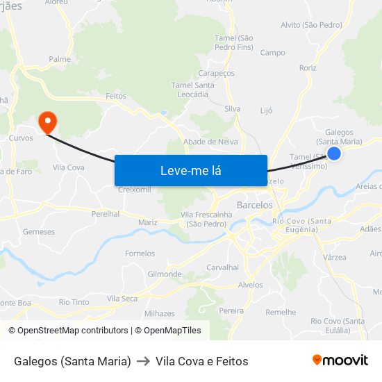 Galegos (Santa Maria) to Vila Cova e Feitos map