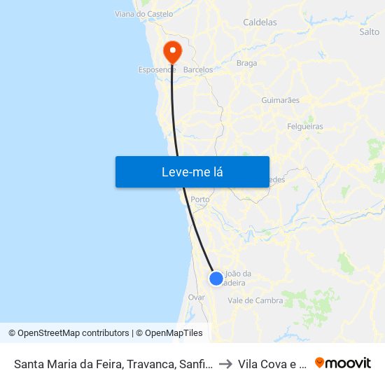 Santa Maria da Feira, Travanca, Sanfins e Espargo to Vila Cova e Feitos map