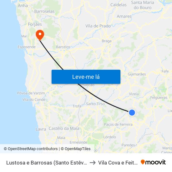 Lustosa e Barrosas (Santo Estêvão) to Vila Cova e Feitos map