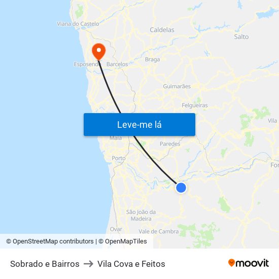 Sobrado e Bairros to Vila Cova e Feitos map