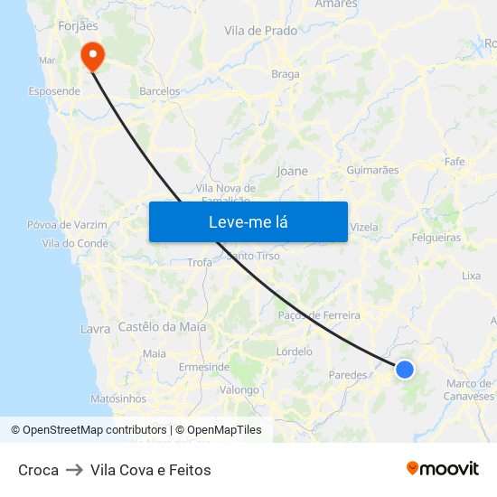 Croca to Vila Cova e Feitos map